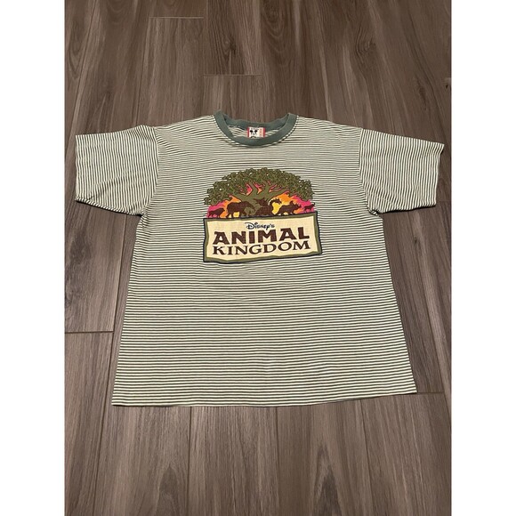 VTG 90s Disney Animal Kingdom Tree Of Life Shirt S/M Green Stripes Made In USA - Picture 1 of 7